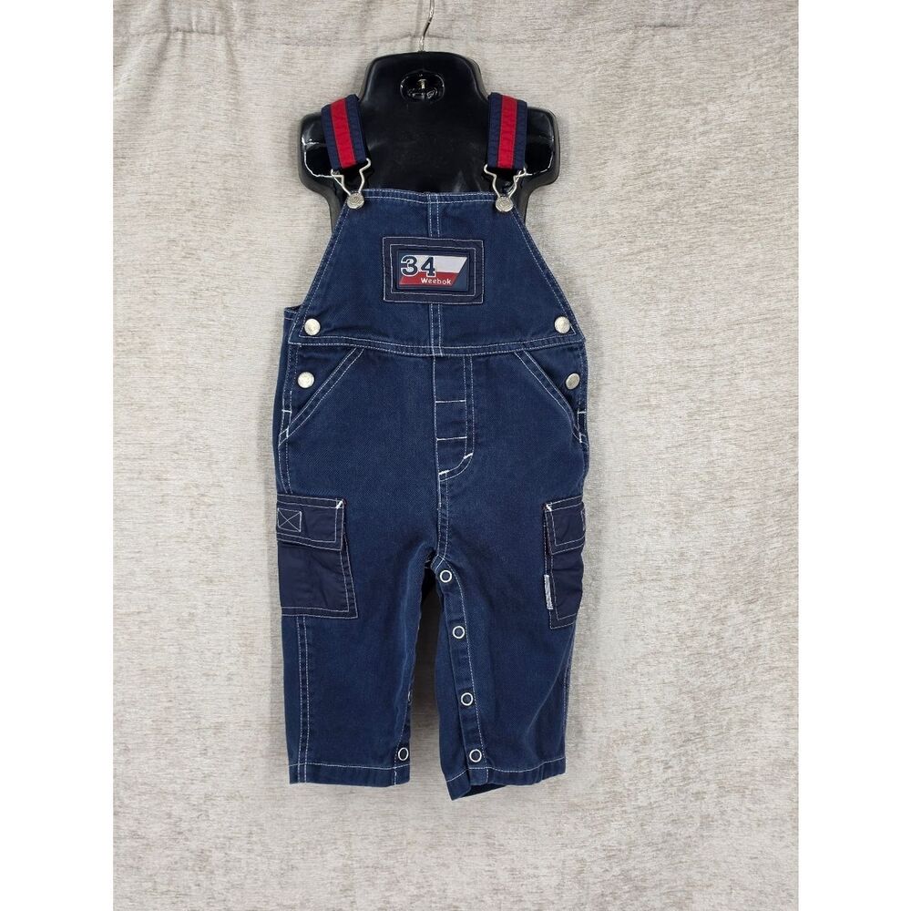 Weebok Y2K Kids Navy Blue Overalls with Red Straps Cargo Pockets